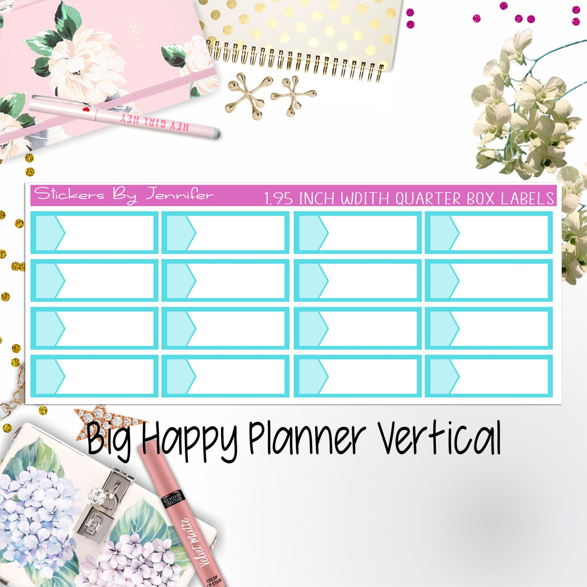 1.95 inch Width Quarter Box Labels 033 for Big Happy Planner Vertical Planner Stickers