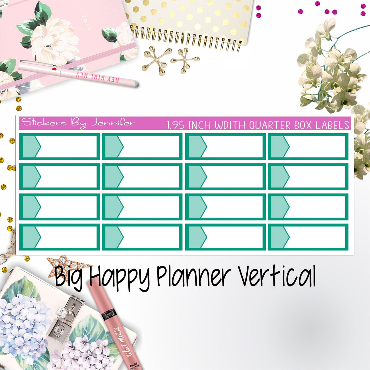 1.95 inch Width Quarter Box Labels 036 for Big Happy Planner Vertical Planner Stickers