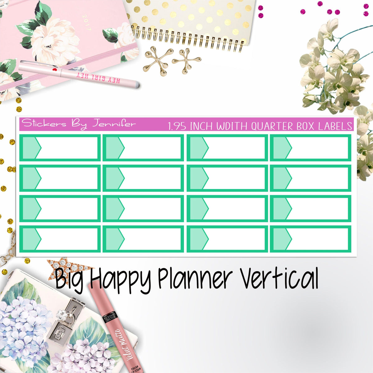 1.95 inch Width Quarter Box Labels 037 for Big Happy Planner Vertical Planner Stickers