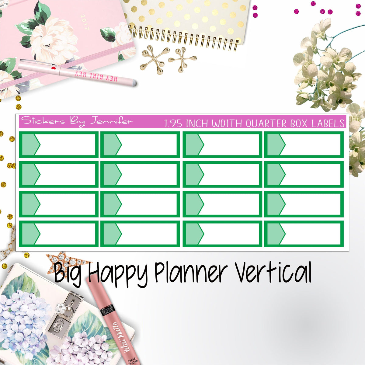 1.95 inch Width Quarter Box Labels 040 for Big Happy Planner Vertical Planner Stickers