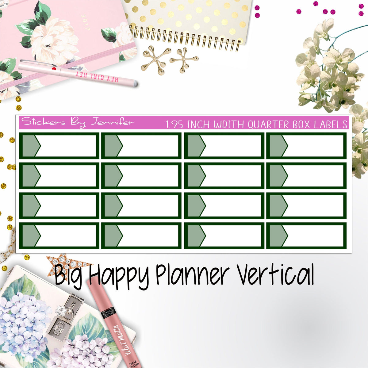 1.95 inch Width Quarter Box Labels 041 for Big Happy Planner Vertical Planner Stickers