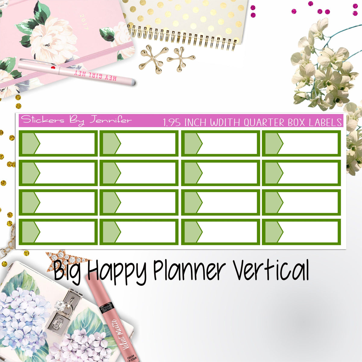 1.95 inch Width Quarter Box Labels 043 for Big Happy Planner Vertical Planner Stickers