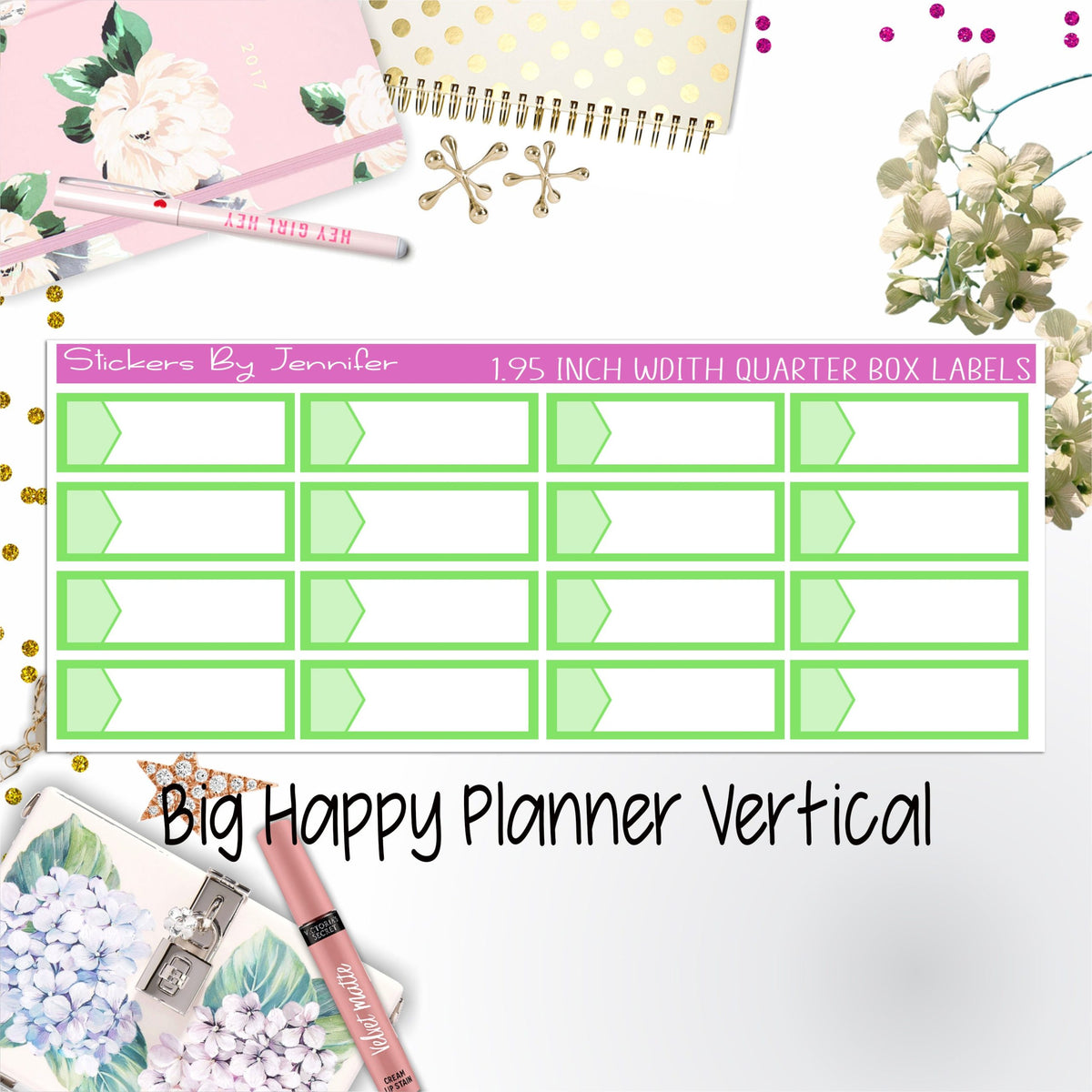1.95 inch Width Quarter Box Labels 045 for Big Happy Planner Vertical Planner Stickers