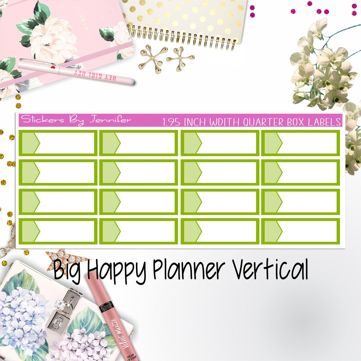1.95 inch Width Quarter Box Labels 047 for Big Happy Planner Vertical Planner Stickers