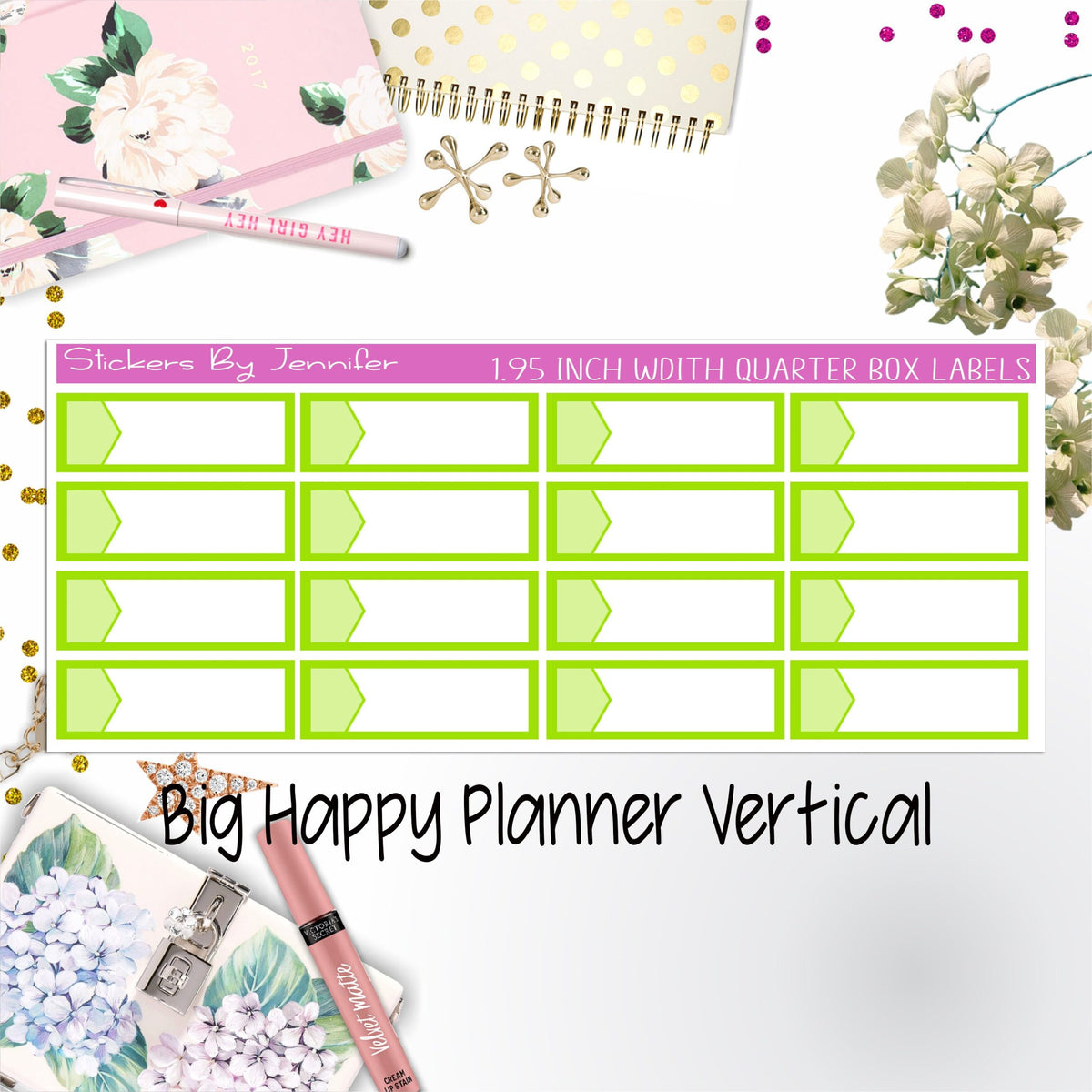 1.95 inch Width Quarter Box Labels 048 for Big Happy Planner Vertical Planner Stickers