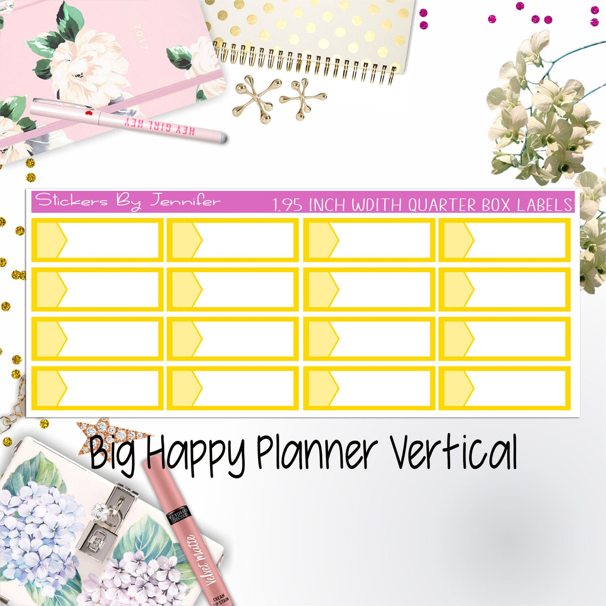 1.95 inch Width Quarter Box Labels 051 for Big Happy Planner Vertical Planner Stickers