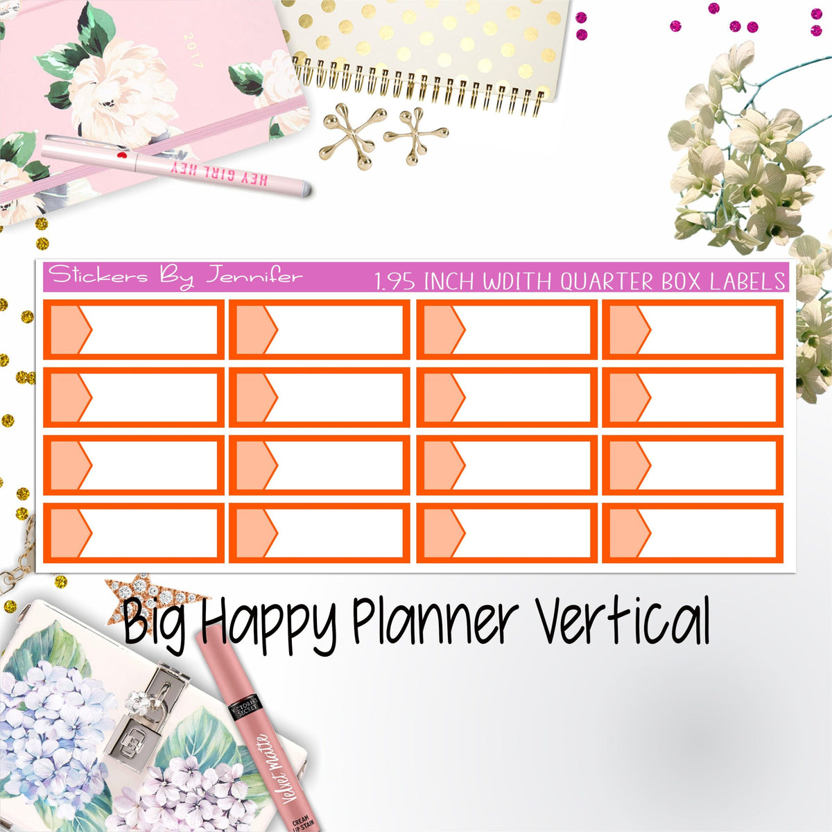 1.95 inch Width Quarter Box Labels 055 for Big Happy Planner Vertical Planner Stickers
