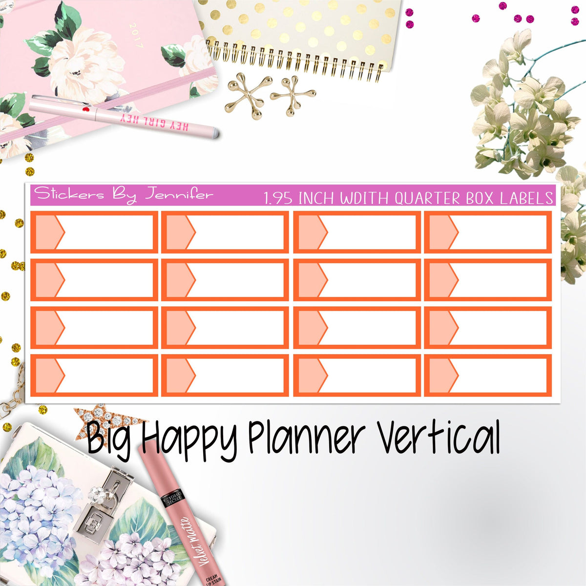 1.95 inch Width Quarter Box Labels 056 for Big Happy Planner Vertical Planner Stickers