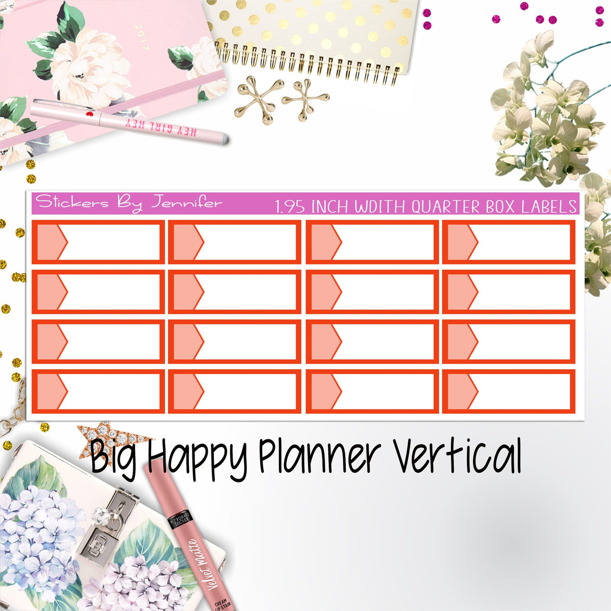 1.95 inch Width Quarter Box Labels 057 for Big Happy Planner Vertical Planner Stickers