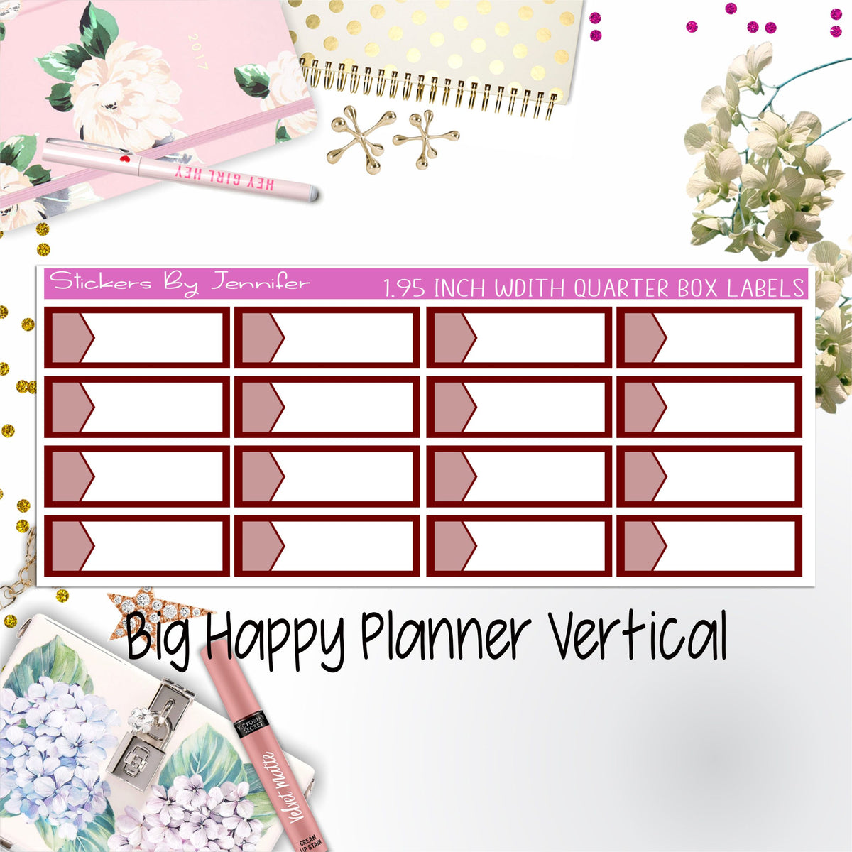 1.95 inch Width Quarter Box Labels 061 for Big Happy Planner Vertical Planner Stickers