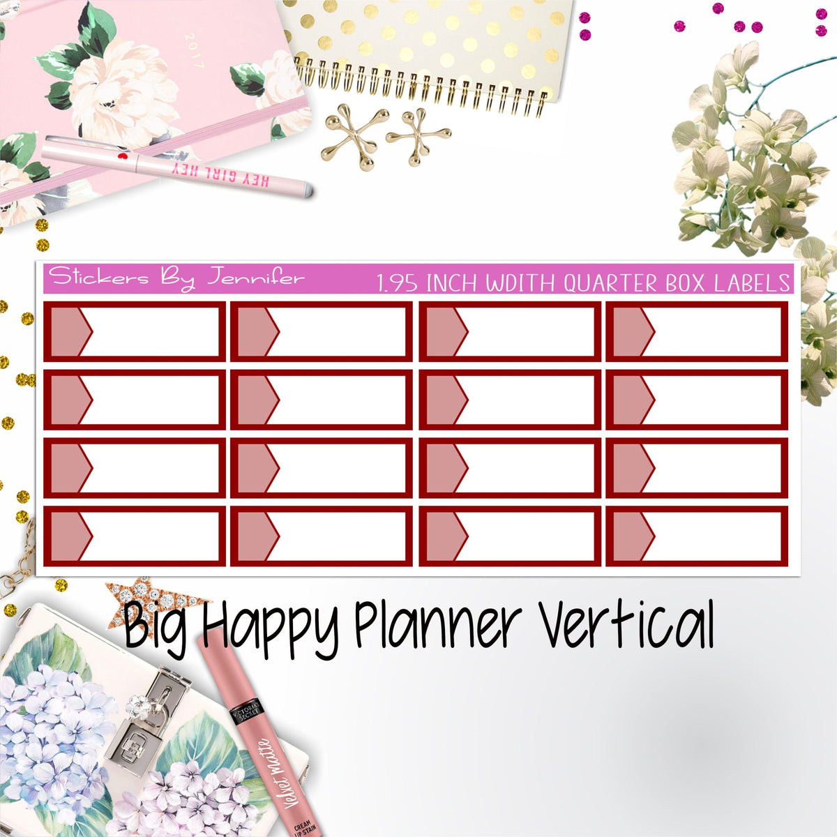 1.95 inch Width Quarter Box Labels 062 for Big Happy Planner Vertical Planner Stickers