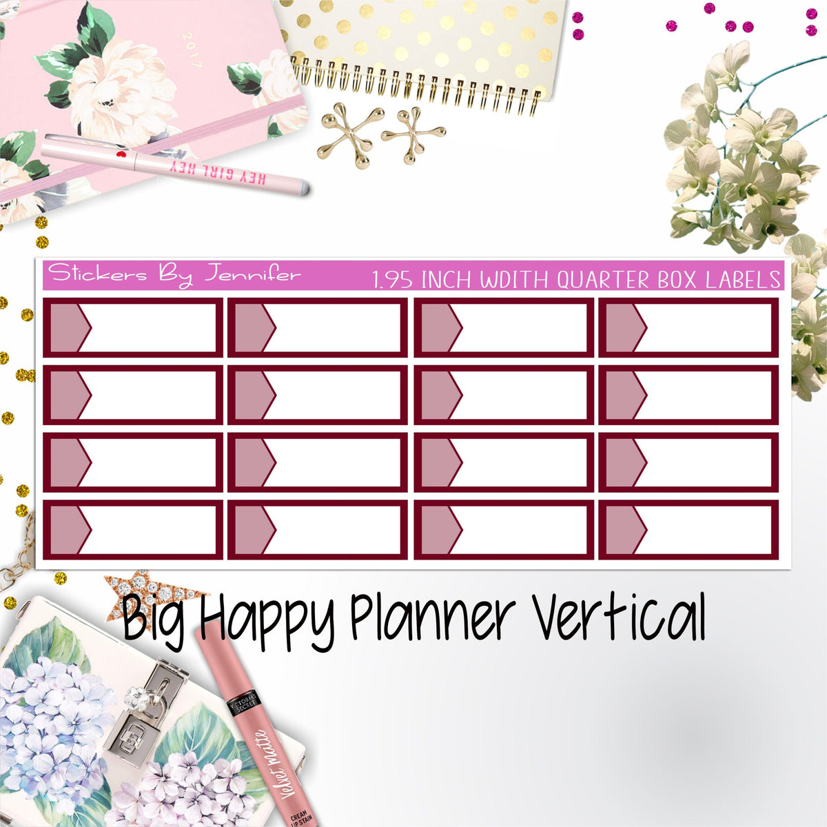 1.95 inch Width Quarter Box Labels 072 for Big Happy Planner Vertical Planner Stickers