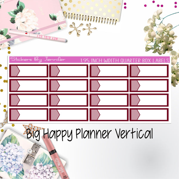 1.95 inch Width Quarter Box Labels 072 for Big Happy Planner Vertical Planner Stickers