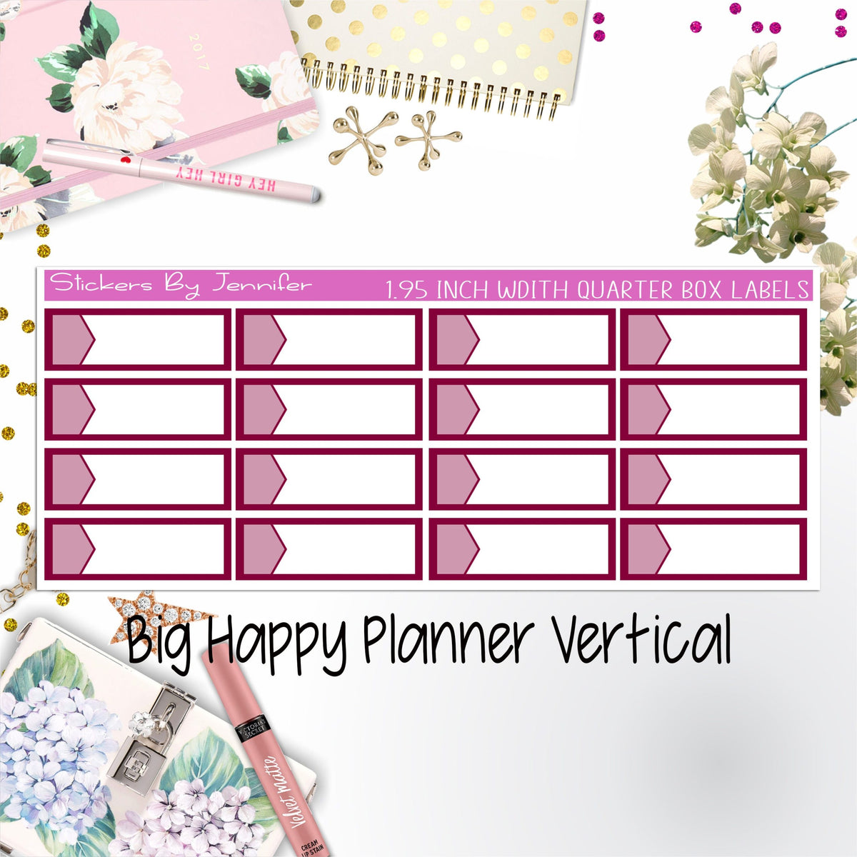 1.95 inch Width Quarter Box Labels 074 for Big Happy Planner Vertical Planner Stickers