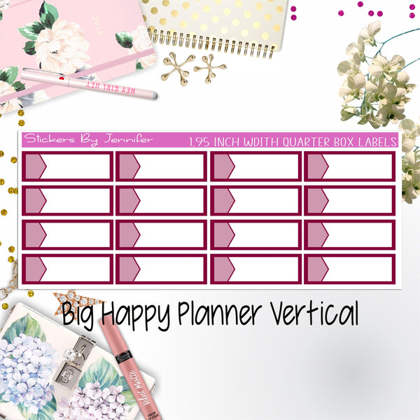 1.95 inch Width Quarter Box Labels 074 for Big Happy Planner Vertical Planner Stickers
