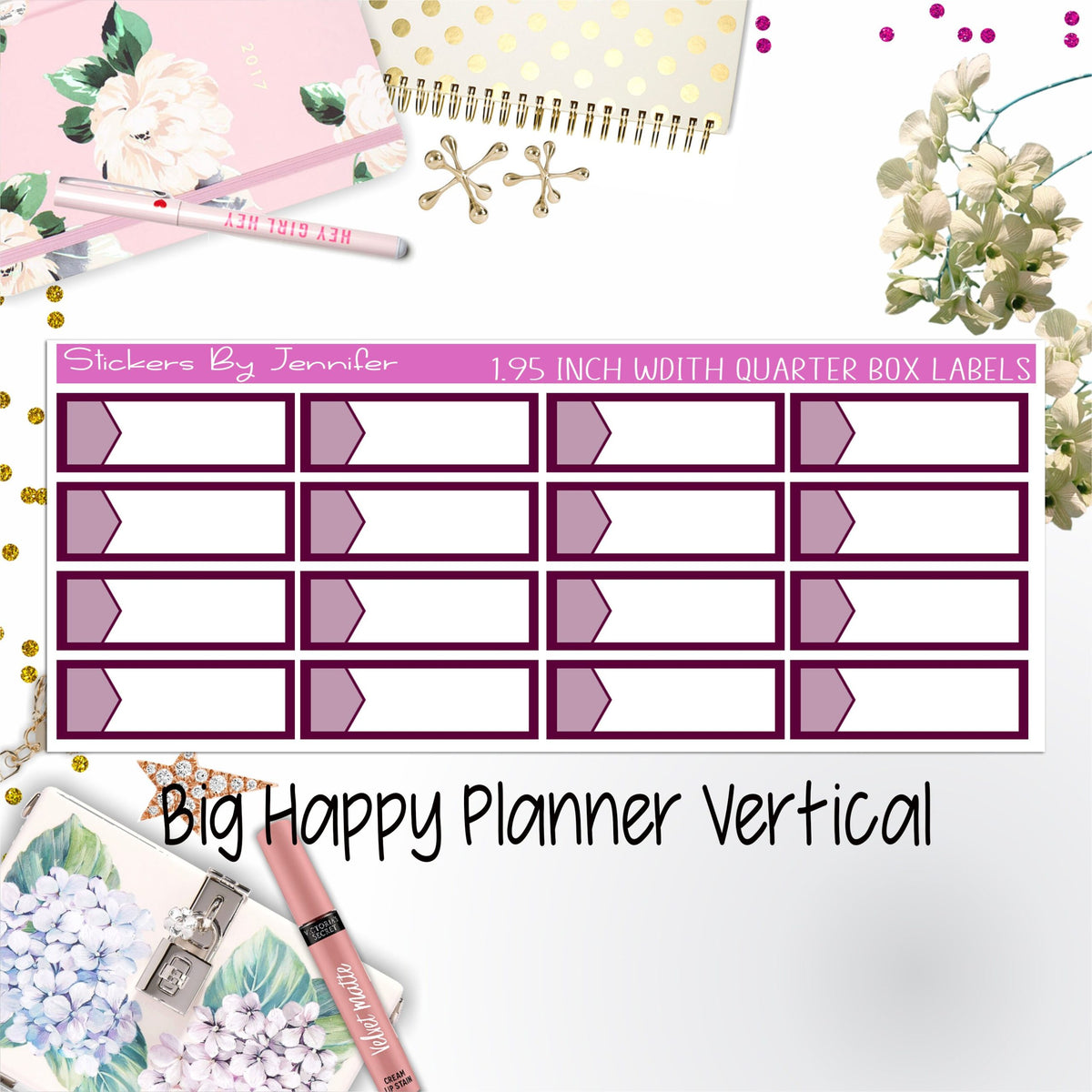 1.95 inch Width Quarter Box Labels 076 for Big Happy Planner Vertical Planner Stickers