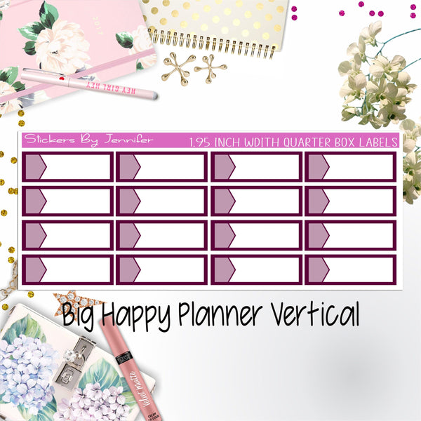1.95 inch Width Quarter Box Labels 076 for Big Happy Planner Vertical Planner Stickers