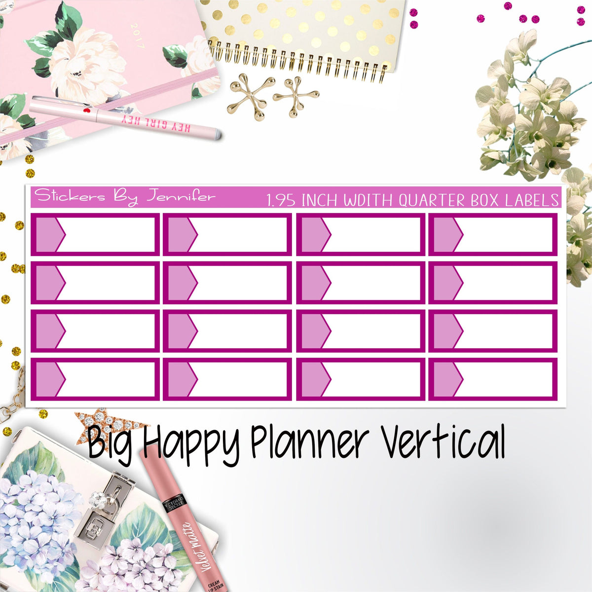 1.95 inch Width Quarter Box Labels 078 for Big Happy Planner Vertical Planner Stickers