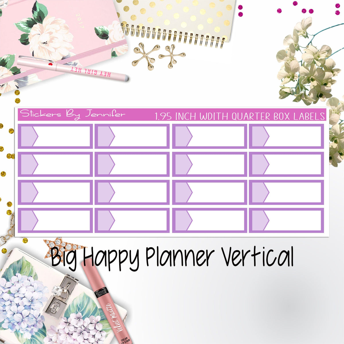 1.95 inch Width Quarter Box Labels 080 for Big Happy Planner Vertical Planner Stickers