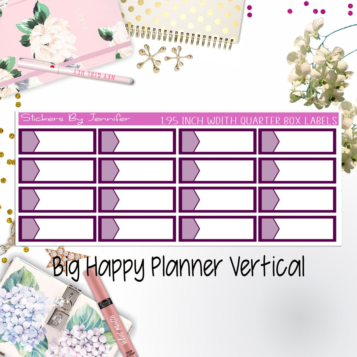 1.95 inch Width Quarter Box Labels 084 for Big Happy Planner Vertical Planner Stickers