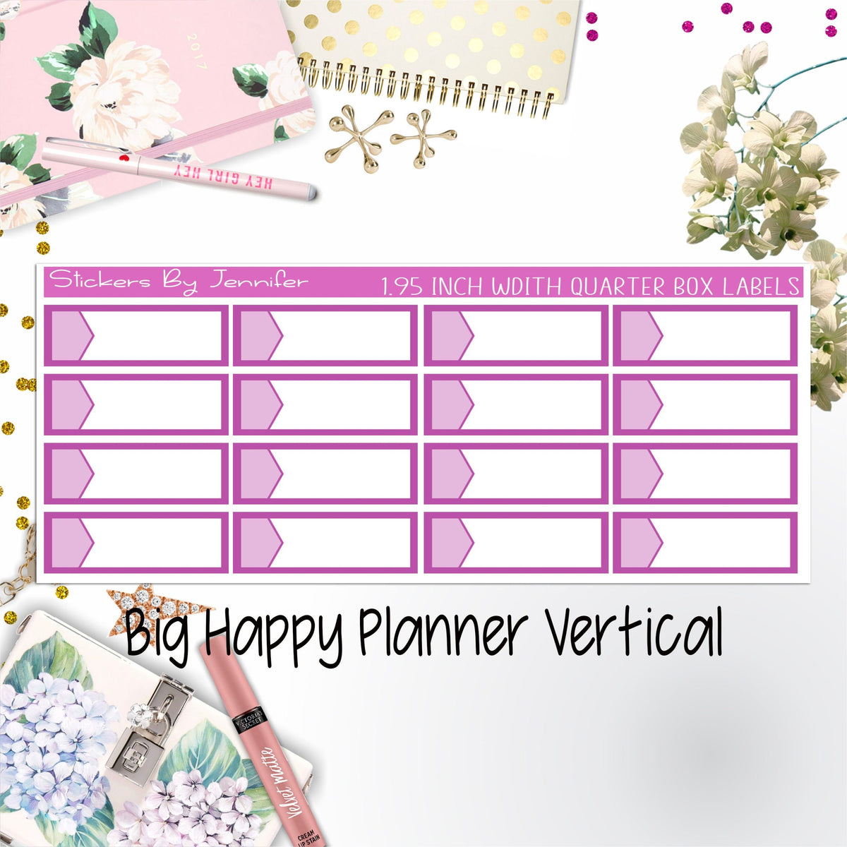1.95 inch Width Quarter Box Labels 086 for Big Happy Planner Vertical Planner Stickers