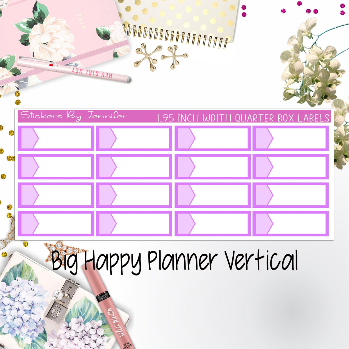1.95 inch Width Quarter Box Labels 087 for Big Happy Planner Vertical Planner Stickers