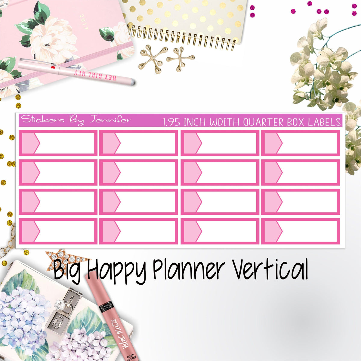 1.95 inch Width Quarter Box Labels 091 for Big Happy Planner Vertical Planner Stickers