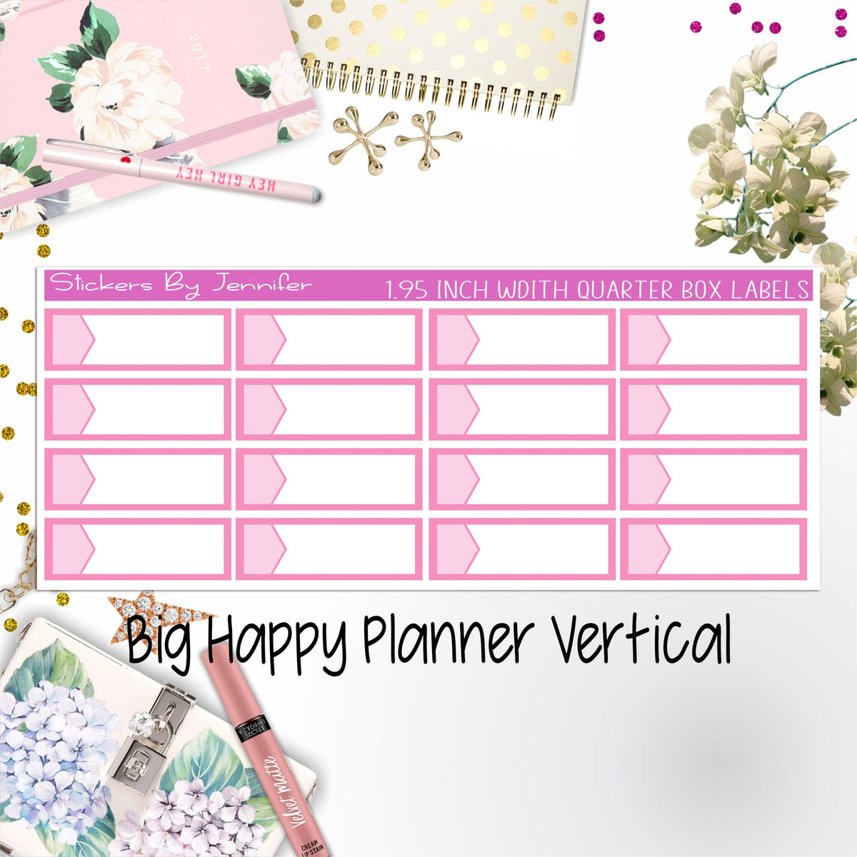 1.95 inch Width Quarter Box Labels 092 for Big Happy Planner Vertical Planner Stickers