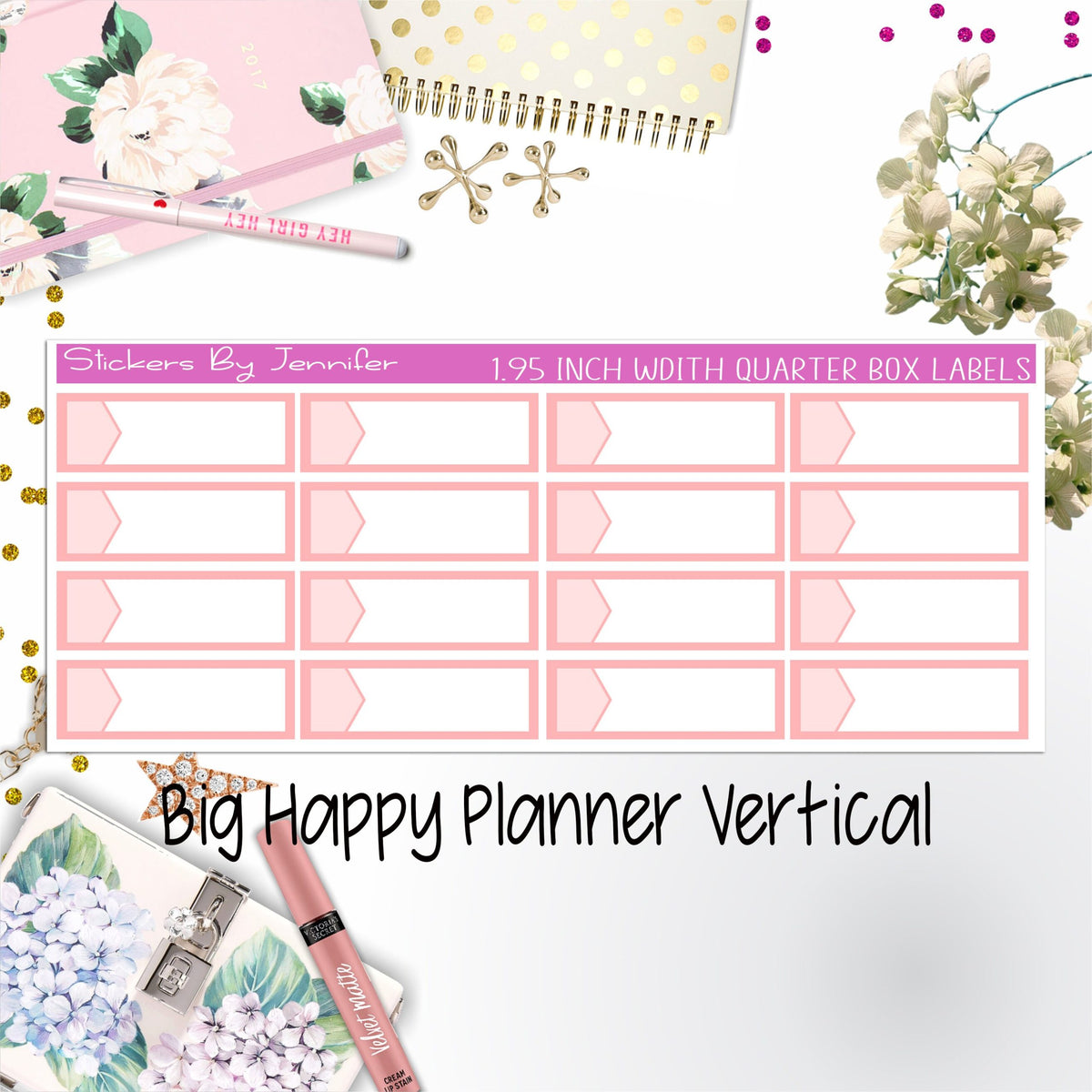 1.95 inch Width Quarter Box Labels 095 for Big Happy Planner Vertical Planner Stickers