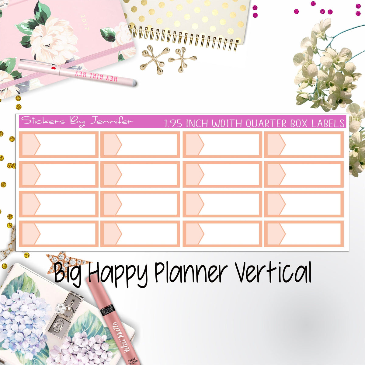 1.95 inch Width Quarter Box Labels 103 for Big Happy Planner Vertical Planner Stickers