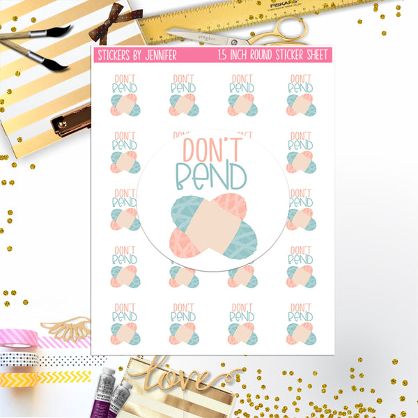 Don't Bend, Small Business Stickers, Circle Stickers, Stationary Stickers, Functional Planner Stickers, Envelope Stickers