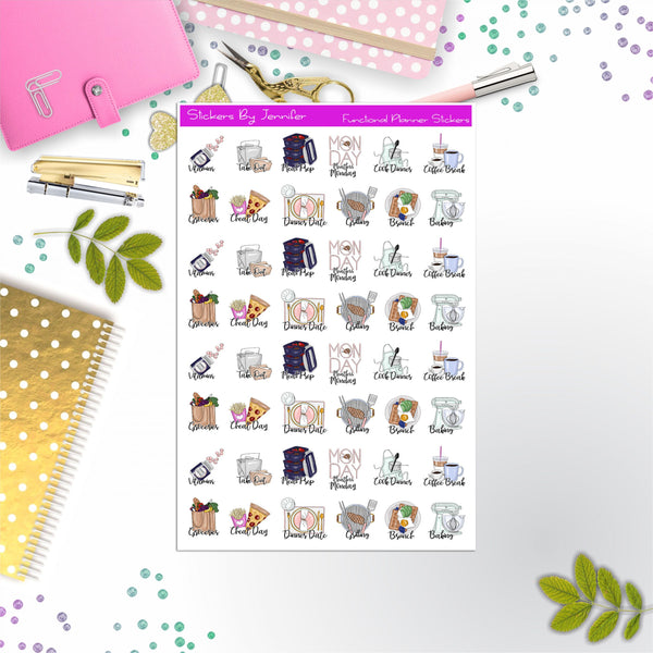 Foodie Icon Stickers, Planner Stickers, Journal Stickers, Functional Planner Stickers, Stationary Stickers