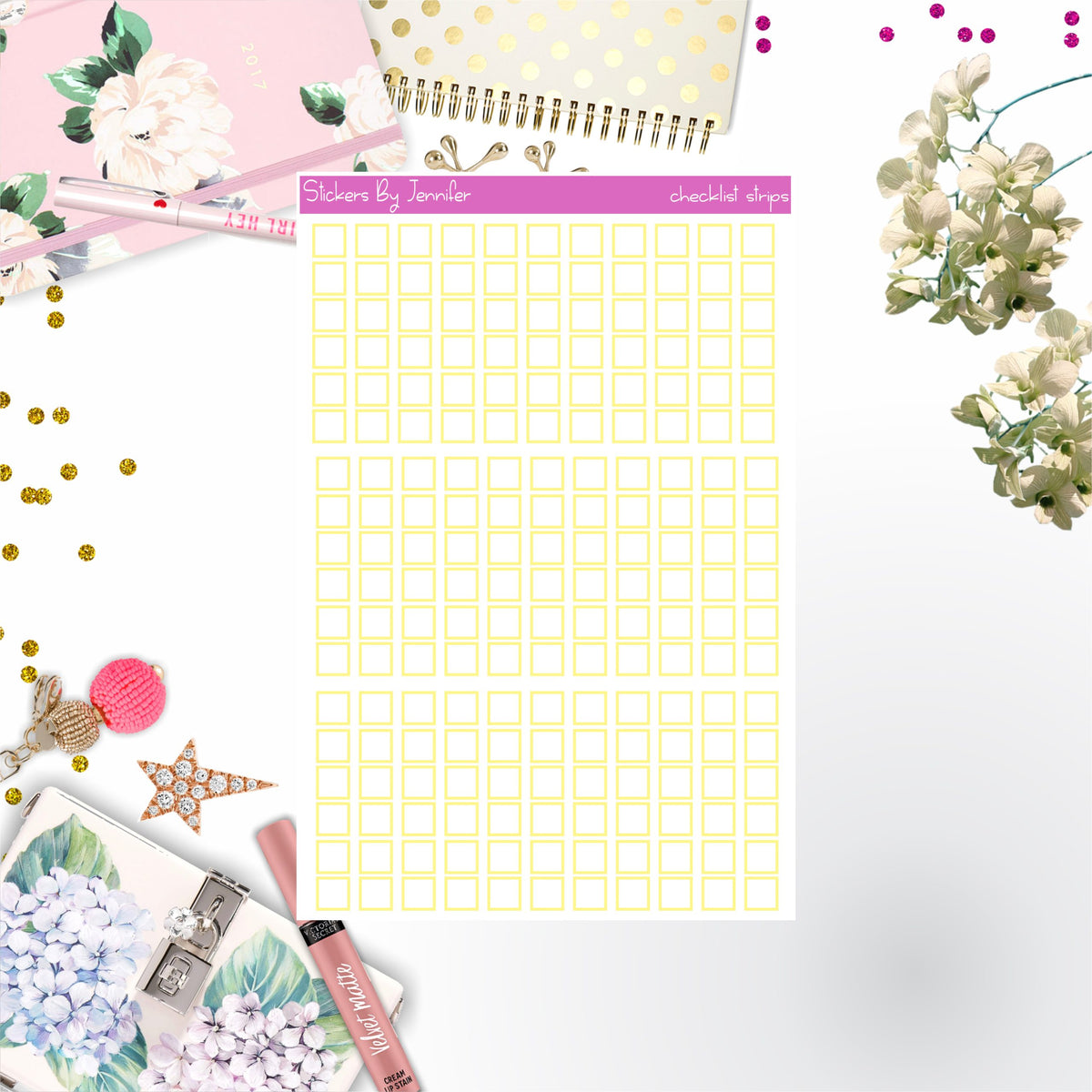 Checklist Strip Stickers 001, Bullet Journal Stickers, Functional Planner Stickers, Stationary Stickers