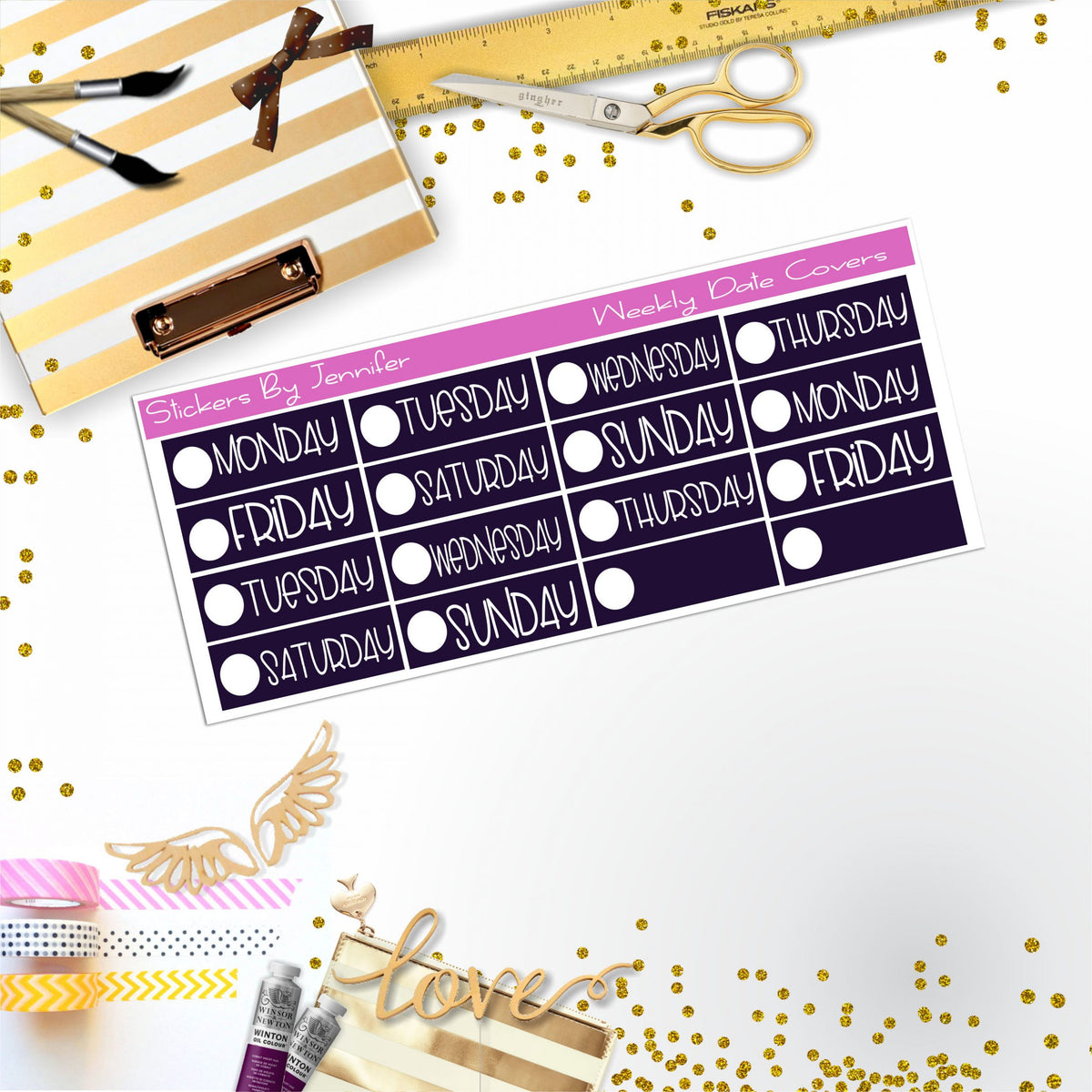 Weekly Date Covers P010 Planner Stickers, Journal Stickers, Functional Planner Stickers, Stationary Stickers