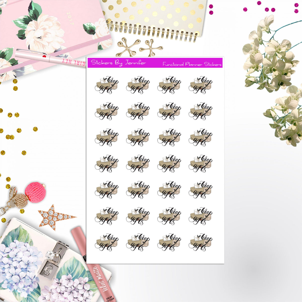 Wrap Gifts Icon Stickers, Bullet Journal Stickers, Functional Planner Stickers, Stationary Stickers