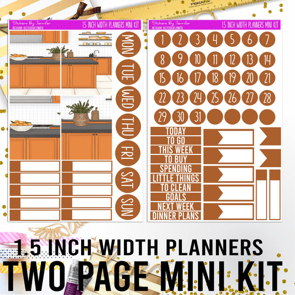 Two Page 1.5 Inch Width Mini Kit 010 Planner Stickers, Bullet Journal Stickers, Functional Planner Stickers, Stationary Stickers