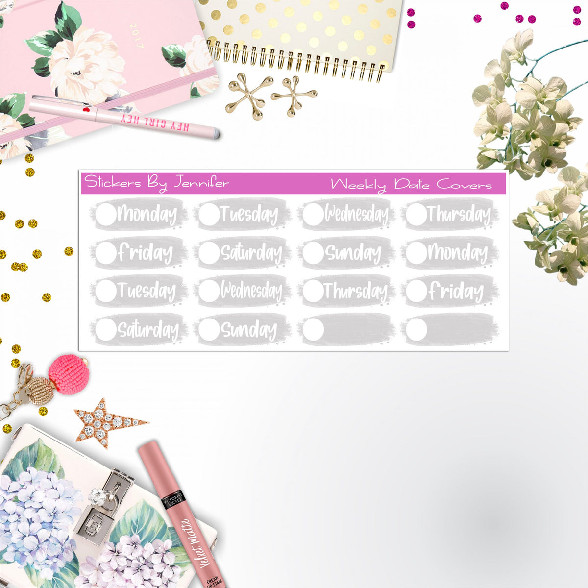Weekly Date Covers 100 Planner Stickers, Journal Stickers, Functional Planner Stickers, Stationary Stickers