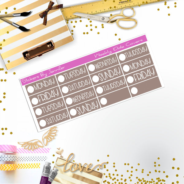 Weekly Date Covers P100 Planner Stickers, Journal Stickers, Functional Planner Stickers, Stationary Stickers