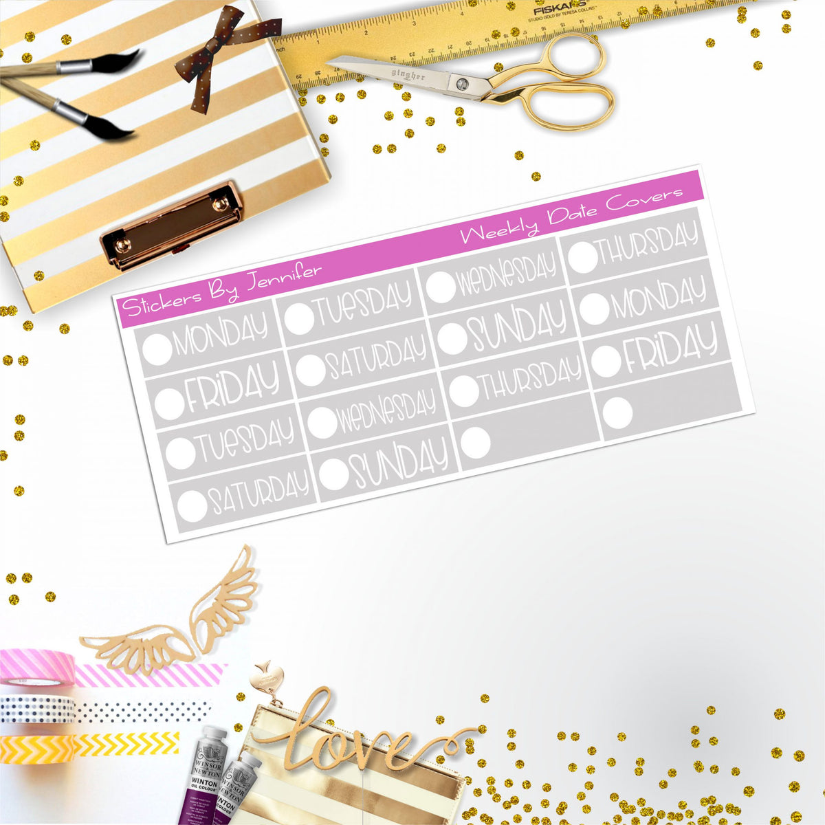 Weekly Date Covers P101 Planner Stickers, Journal Stickers, Functional Planner Stickers, Stationary Stickers