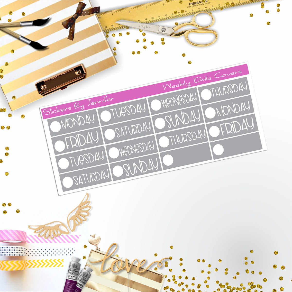 Weekly Date Covers P102 Planner Stickers, Journal Stickers, Functional Planner Stickers, Stationary Stickers