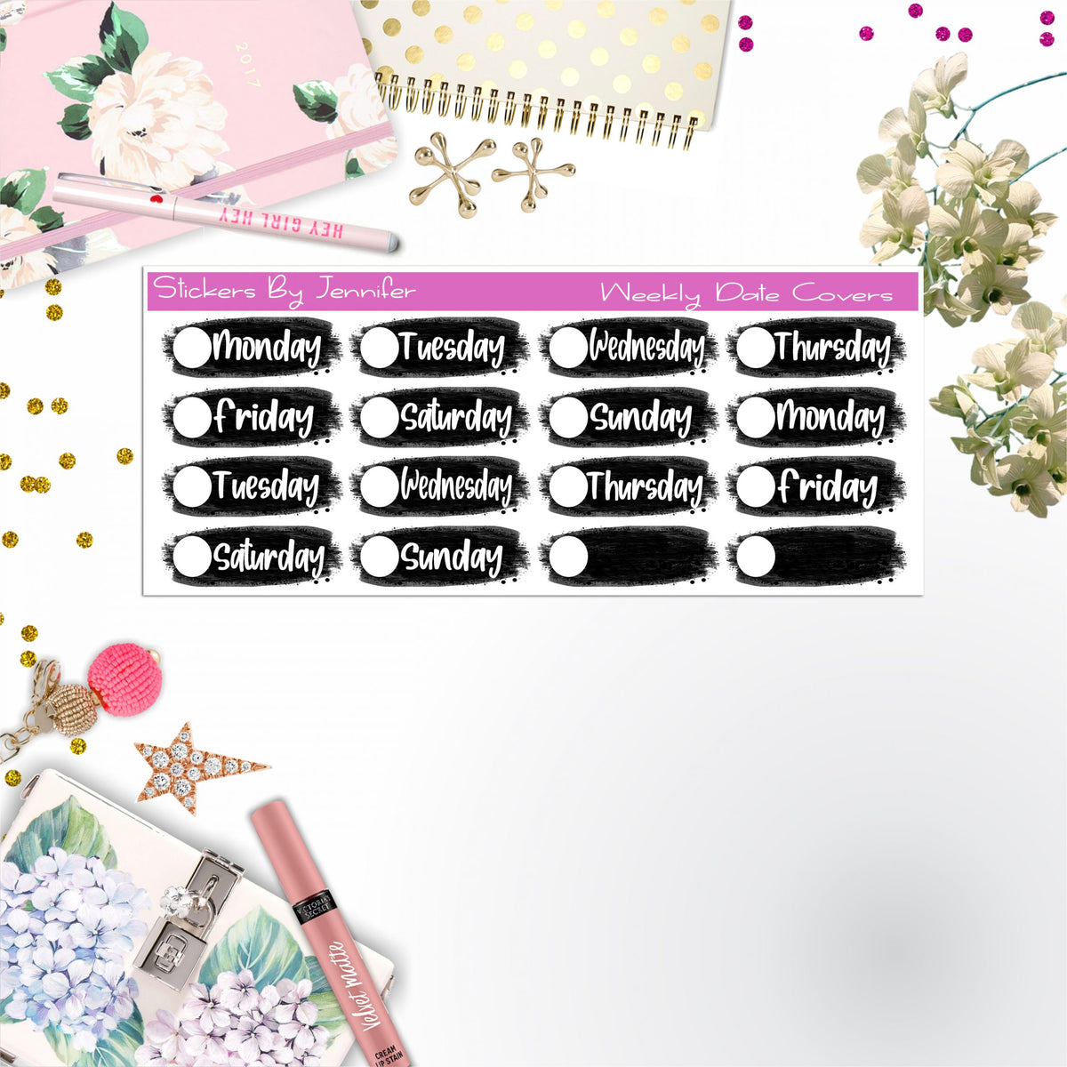 Weekly Date Covers 103 Planner Stickers, Journal Stickers, Functional Planner Stickers, Stationary Stickers