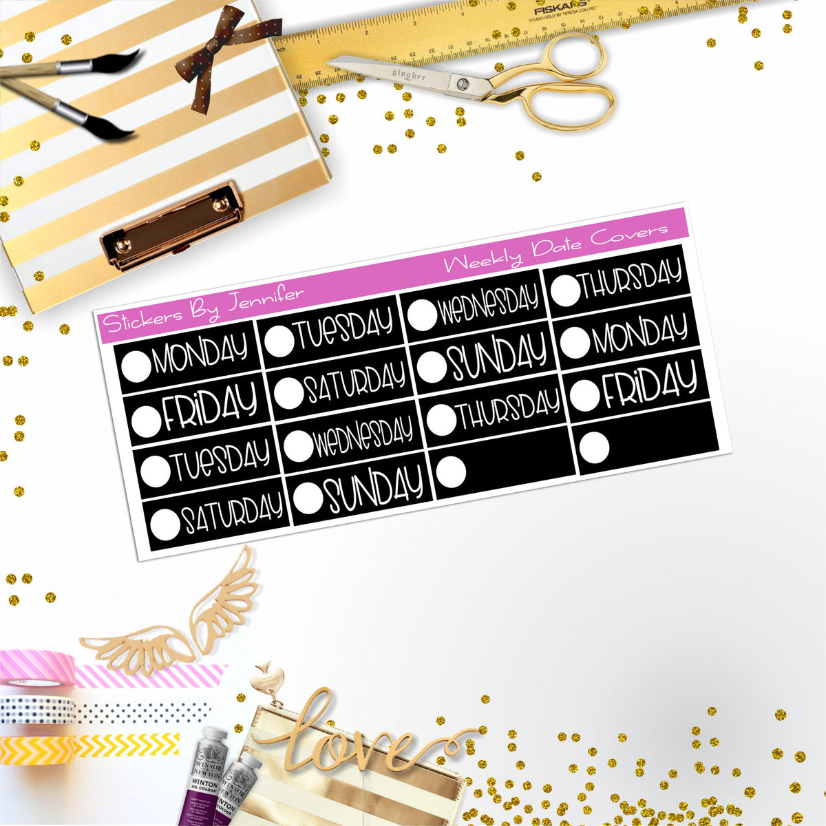 Weekly Date Covers P104 Planner Stickers, Journal Stickers, Functional Planner Stickers, Stationary Stickers