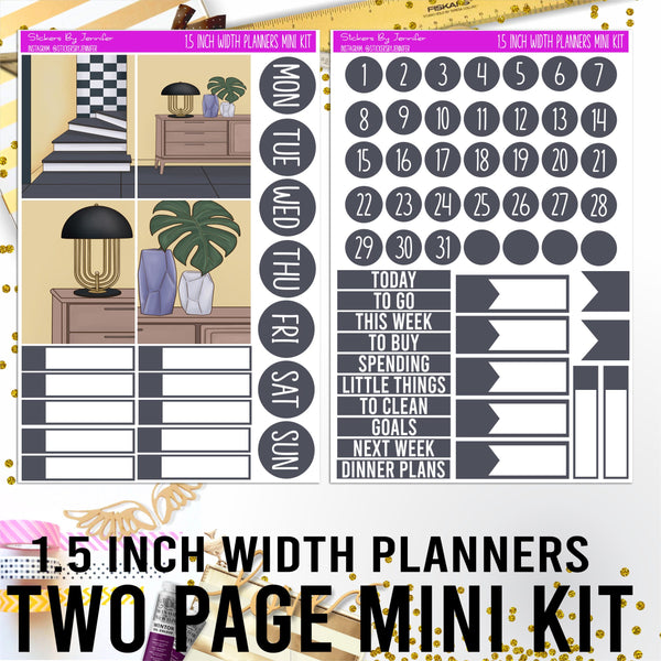 Two Page 1.5 Inch Width Mini Kit 011 Planner Stickers, Bullet Journal Stickers, Functional Planner Stickers, Stationary Stickers