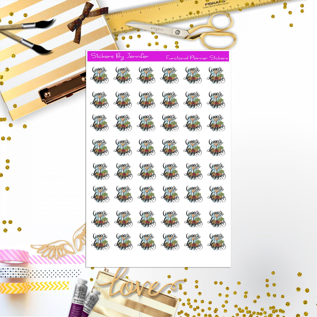 Grocery Shopping Icon Stickers, Planner Stickers, Journal Stickers, Functional Planner Stickers, Stationary Stickers