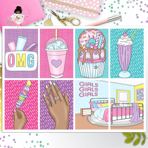 Girls Day  Full Box Planner Stickers, Big Happy Planner, Erin Condren, Classic Happy Planner