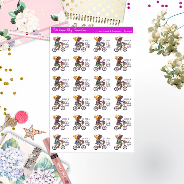 Bike Ride Character Girl Stickers, Planner Stickers, Journal Stickers, Functional Planner Stickers, Stationary Stickers