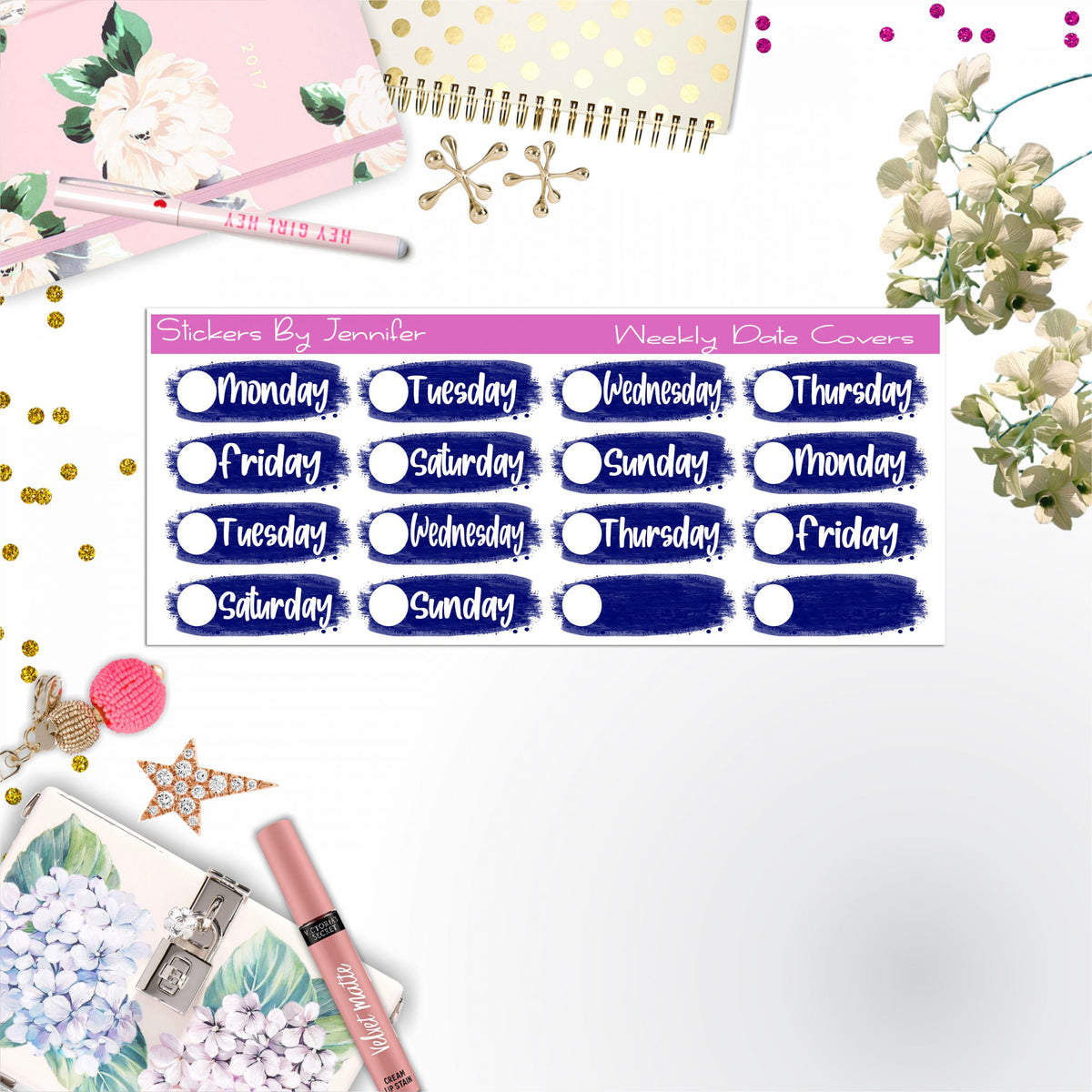 Weekly Date Covers 012 Planner Stickers, Journal Stickers, Functional Planner Stickers, Stationary Stickers