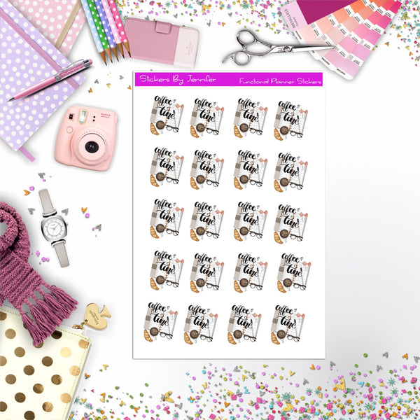 Coffee Time Icon Planner Stickers, Bullet Journal Stickers, Functional Planner Stickers, Stationary Stickers
