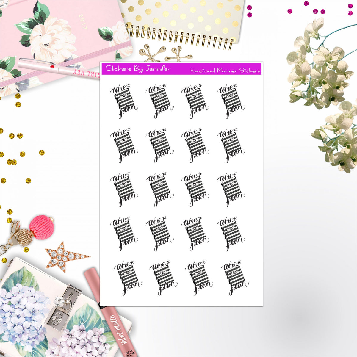 Time To Plan Icon Stickers, Bullet Journal Stickers, Functional Planner Stickers, Stationary Stickers