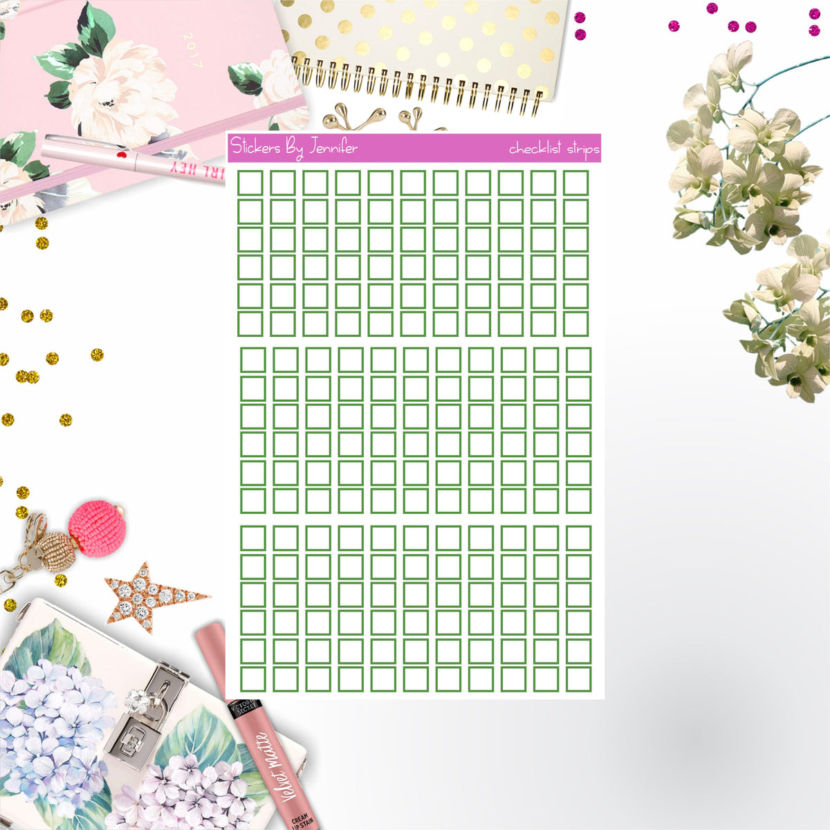 Checklist Strip Stickers 017, Bullet Journal Stickers, Functional Planner Stickers, Stationary Stickers